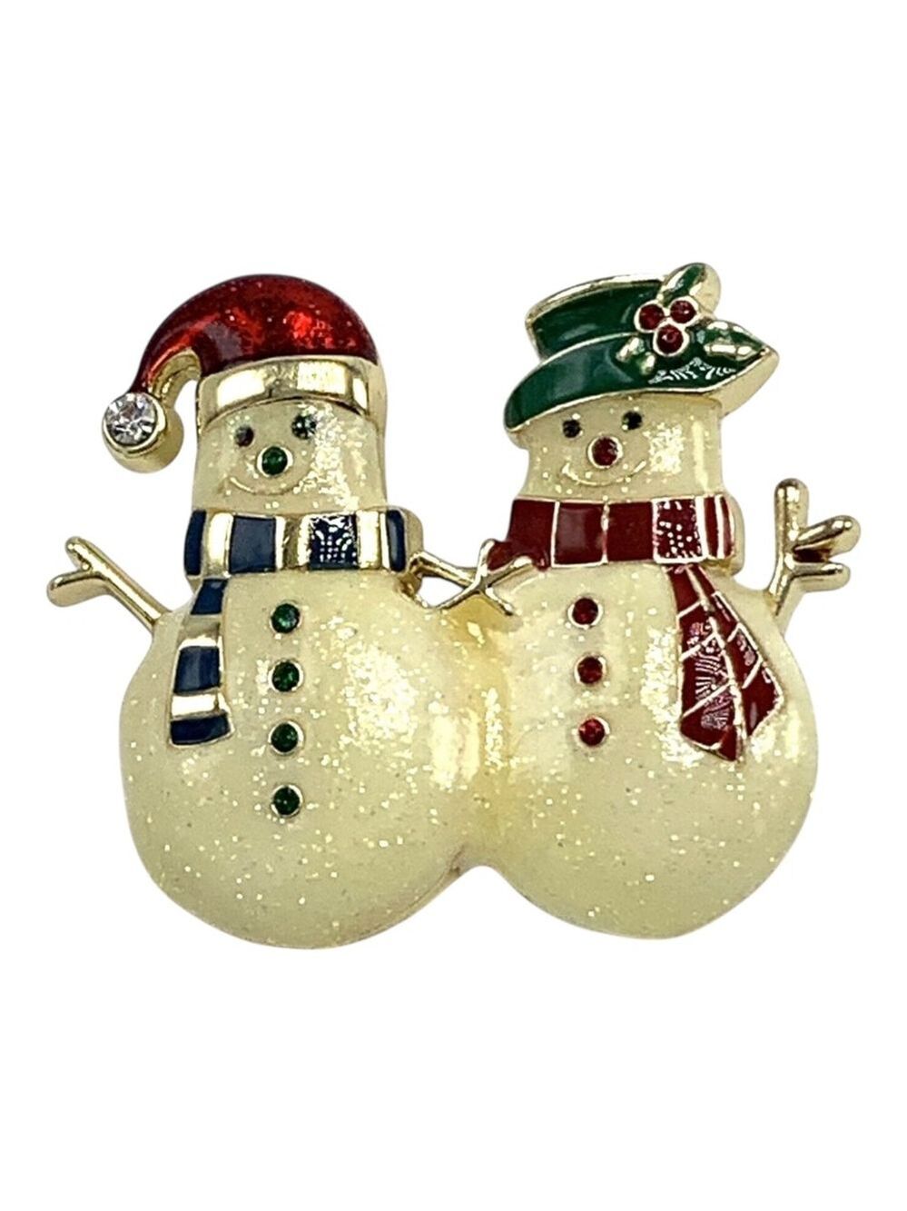 Monet Snowman Holiday Enamel Rhinestone Brooch Pin 2211